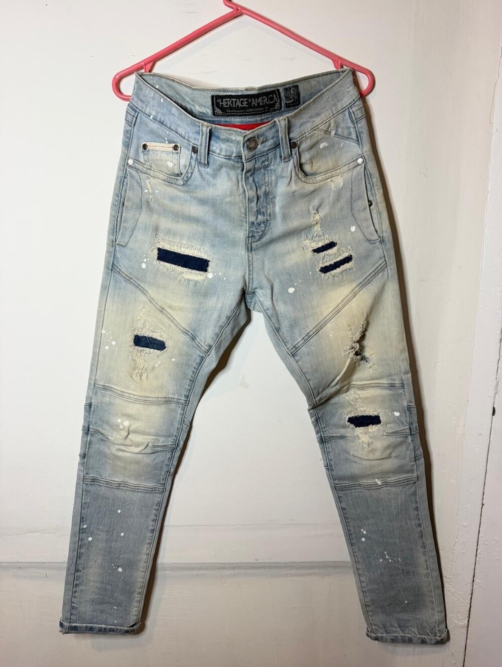 Men's HERITAGE AMERICA Distressed Light Blue Denim Jeans